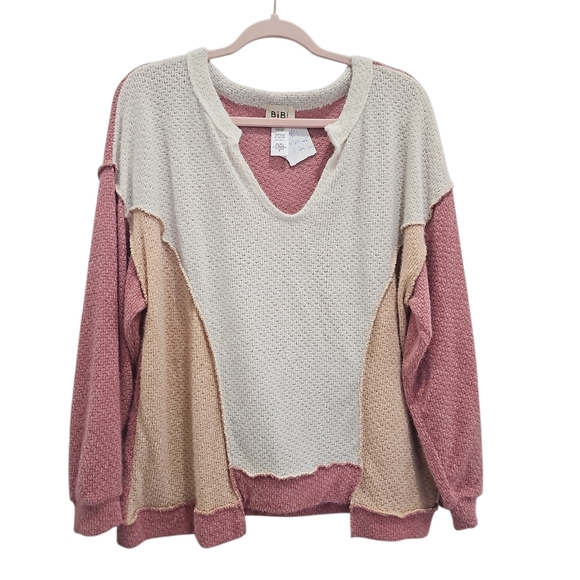 BiBi Sweaters - BiBi V-Neck Sweater Pink Size M Relaxed Fit
